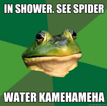 IN SHOWER. SEE SPIDER WATER KAMEHAMEHA  Foul Bachelor Frog
