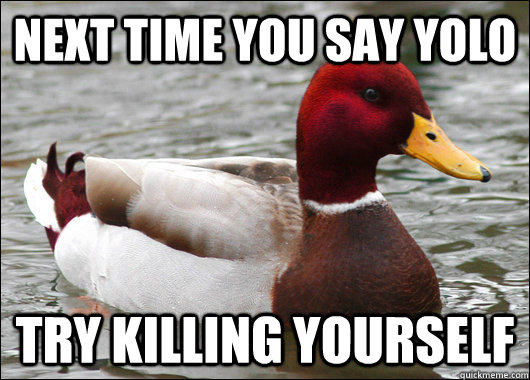 Next time you say yolo try killing yourself - Next time you say yolo try killing yourself  Malicious Advice Mallard