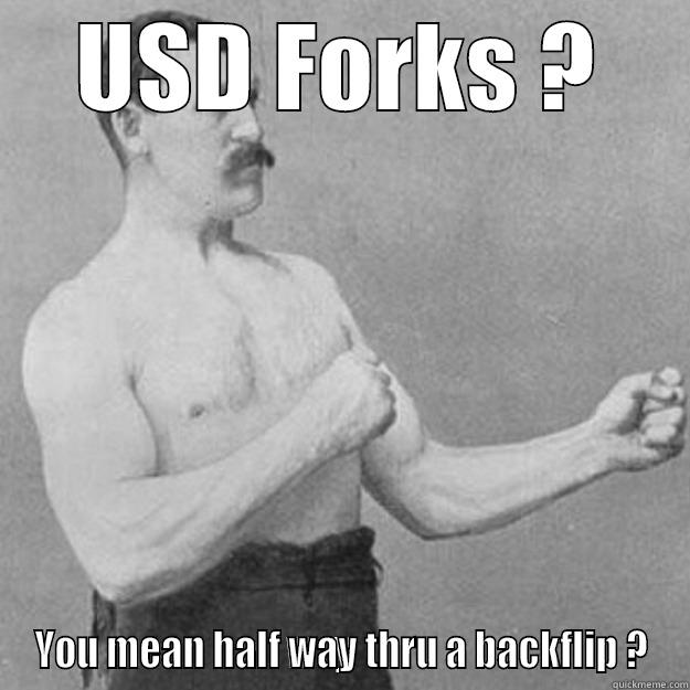 USD FORKS! - USD FORKS ? YOU MEAN HALF WAY THRU A BACKFLIP ? overly manly man