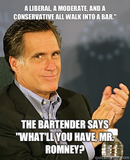 A liberal, a moderate, and a conservative all walk into a bar.