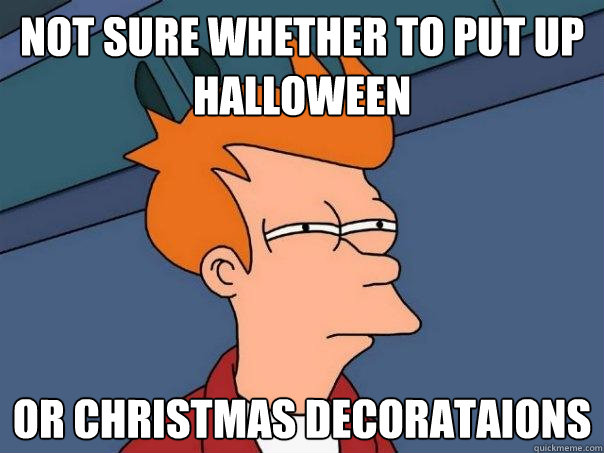 Not sure whether to put up Halloween or Christmas Decorataions  Futurama Fry