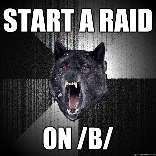 start a raid on /b/  Insanity Wolf