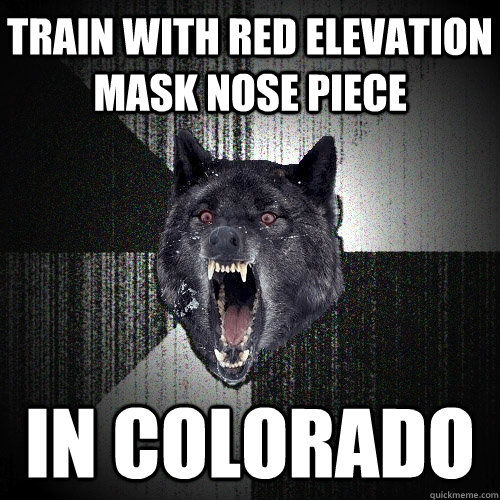 Train with red elevation mask nose piece in colorado  Insanity Wolf