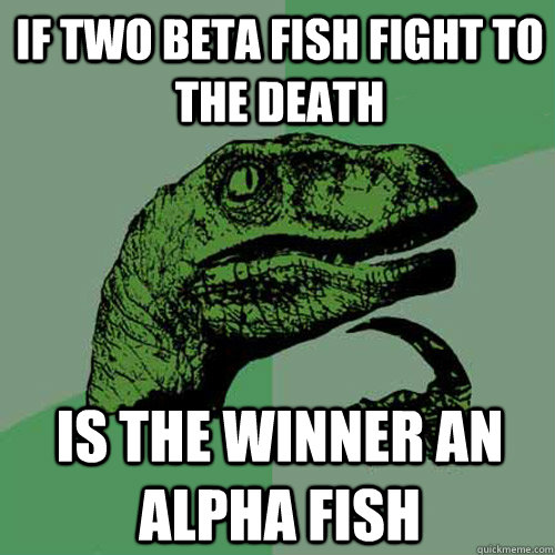 If two beta fish fight to the death Is the winner an alpha fish  Philosoraptor