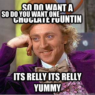 so do want a choclate fountin its relly its relly yummy so do you want one  Condescending Wonka