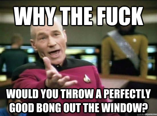 Why the fuck Would you throw a perfectly good bong out the window?  Annoyed Picard HD