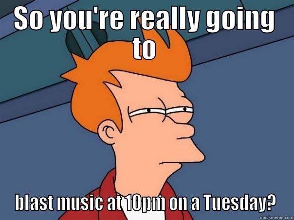 SO YOU'RE REALLY GOING TO BLAST MUSIC AT 10PM ON A TUESDAY? Futurama Fry