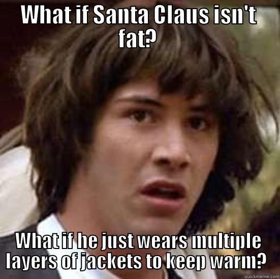 WHAT IF SANTA CLAUS ISN'T FAT? WHAT IF HE JUST WEARS MULTIPLE LAYERS OF JACKETS TO KEEP WARM?  conspiracy keanu