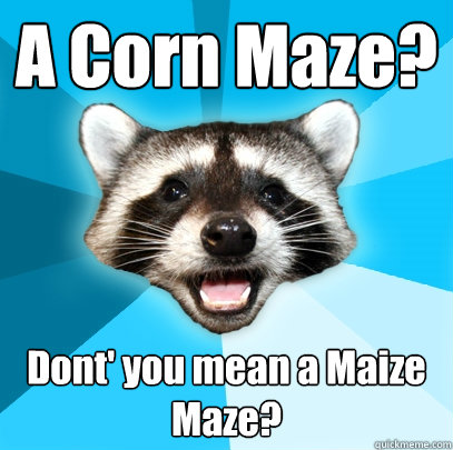 A Corn Maze? Dont' you mean a Maize Maze?  Lame Pun Coon