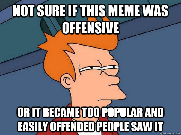 not sure if this meme was offensive Or it became too popular and easily offended people saw it - not sure if this meme was offensive Or it became too popular and easily offended people saw it  Futurama Fry