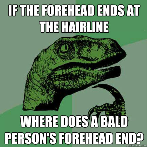 If the forehead ends at the hairline Where does a bald person's forehead end? - If the forehead ends at the hairline Where does a bald person's forehead end?  Philosoraptor