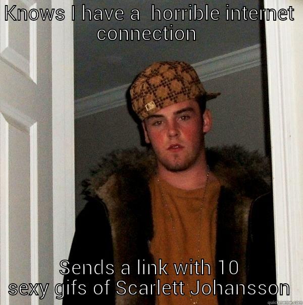 KNOWS I HAVE A  HORRIBLE INTERNET CONNECTION  SENDS A LINK WITH 10 SEXY GIFS OF SCARLETT JOHANSSON Scumbag Steve