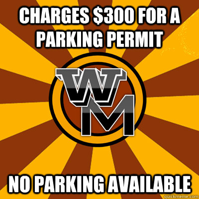 CHARGES $300 FOR A PARKING PERMIT NO PARKING AVAILABLE  WMU meme