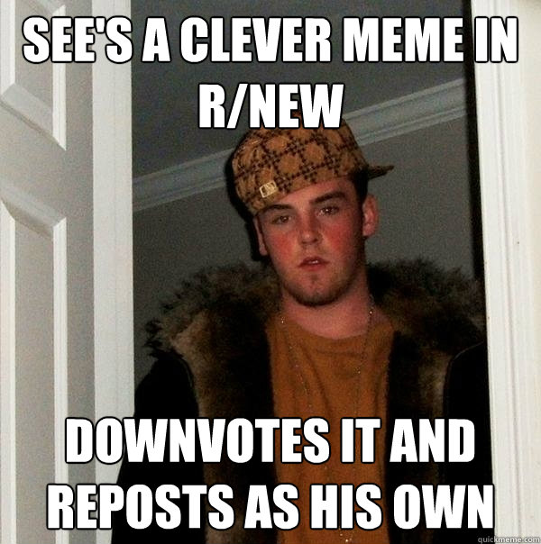SEE'S A CLEVER meme in r/new Downvotes it and reposts as his own  Scumbag Steve