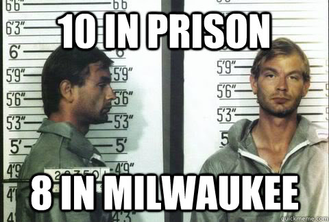 10 in prison 8 in milwaukee  Jeffrey Dahmer