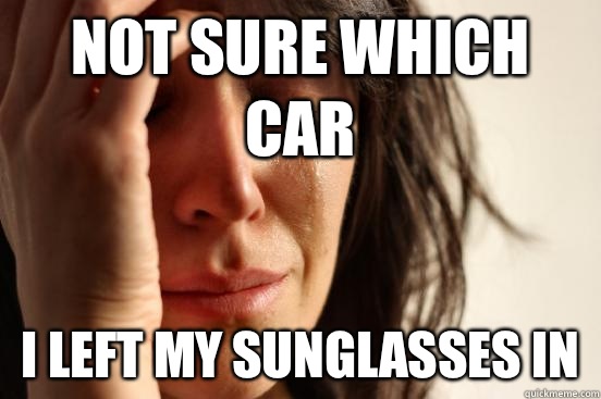 Not sure which car I left my sunglasses in  First World Problems