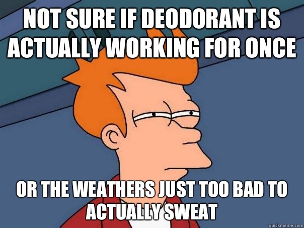 Not sure if deodorant is actually working for once Or the weathers just too bad to actually sweat - Not sure if deodorant is actually working for once Or the weathers just too bad to actually sweat  Futurama Fry