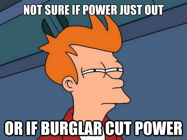 Not sure if power just out or if burglar cut power  Futurama Fry