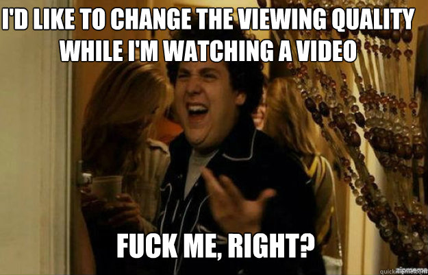 I'd like to change the viewing quality while i'm watching a video FUCK ME, RIGHT?  fuck me right
