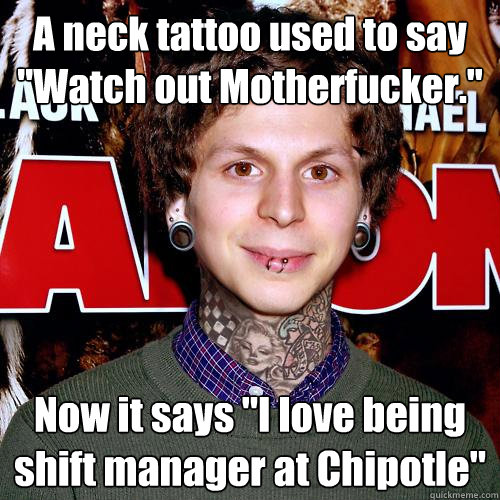 A neck tattoo used to say 