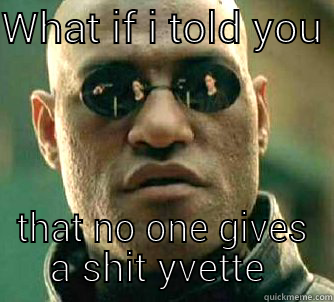 WHAT IF I TOLD YOU  THAT NO ONE GIVES A SHIT YVETTE  Matrix Morpheus