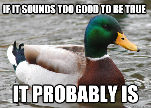 If it sounds too good to be true it probably is  Actual Advice Mallard