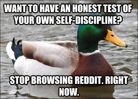 Want to have an honest test of your own self-discipline? Stop browsing reddit. Right now.  Actual Advice Mallard