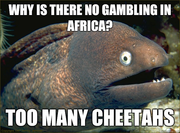 Why is there no gambling in Africa?  Too many cheetahs  Bad Joke Eel