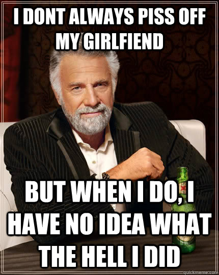 i dont always piss off my girlfiend but when I do, I have no idea what the hell i did  The Most Interesting Man In The World
