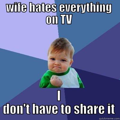 WIFE HATES EVERYTHING ON TV I DON'T HAVE TO SHARE IT Success Kid