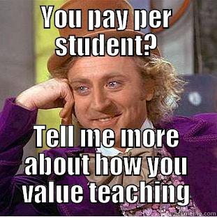 YOU PAY PER STUDENT? TELL ME MORE ABOUT HOW YOU VALUE TEACHING Condescending Wonka
