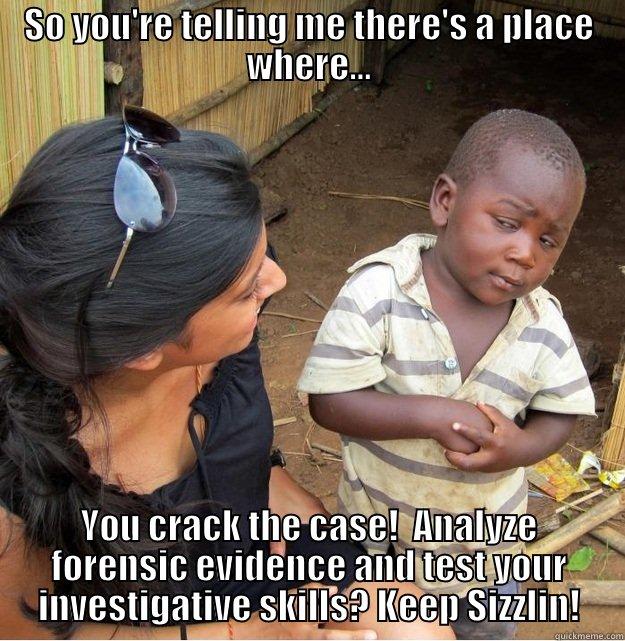 sizzle 2 - SO YOU'RE TELLING ME THERE'S A PLACE WHERE... YOU CRACK THE CASE!  ANALYZE FORENSIC EVIDENCE AND TEST YOUR INVESTIGATIVE SKILLS? KEEP SIZZLIN! Skeptical Third World Kid