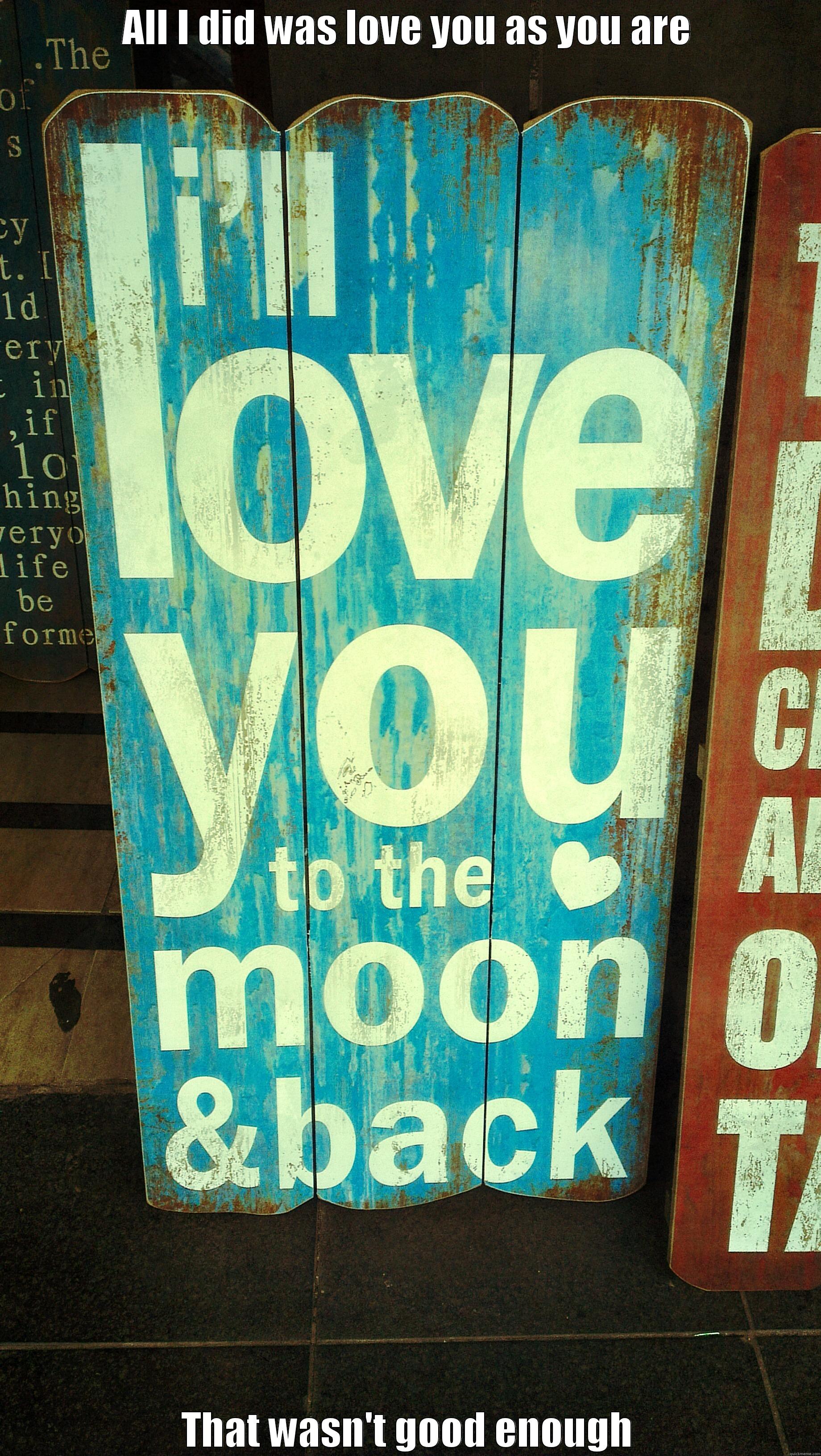 ALL I DID WAS LOVE YOU AS YOU ARE THAT WASN'T GOOD ENOUGH Misc