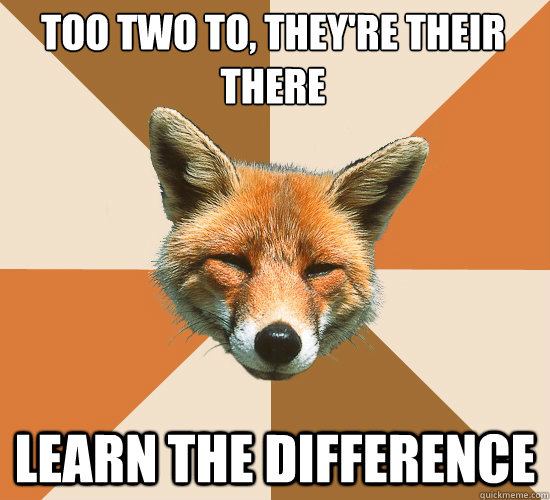 too two to, they're their there
 learn the difference  Condescending Fox