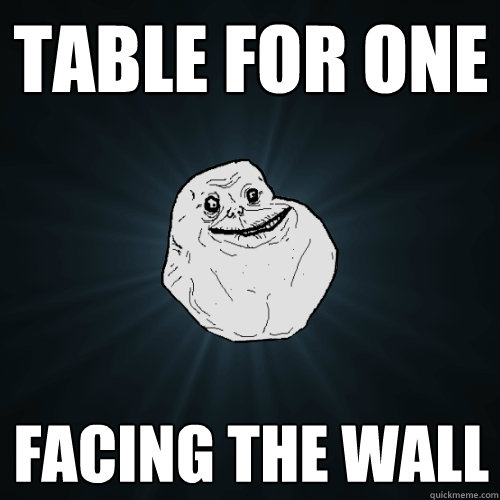 table for one facing the wall  Forever Alone