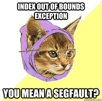 index out of bounds exception You mean a segfault? - index out of bounds exception You mean a segfault?  HipValenKitty