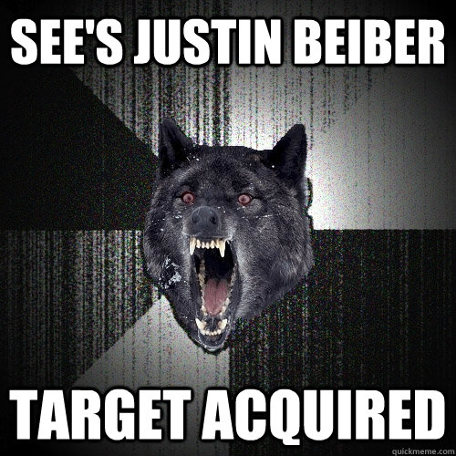 see's justin beiber target acquired  Insanity Wolf