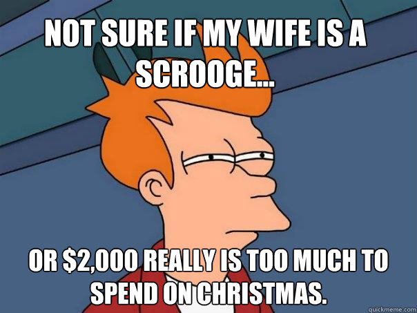 not sure if my wife is a scrooge... or $2,000 really is too much to spend on Christmas.  Futurama Fry