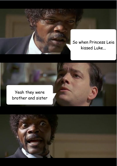 So when Princess Leia kissed Luke... Yeah they were brother and sister - So when Princess Leia kissed Luke... Yeah they were brother and sister  Samuel Suprise