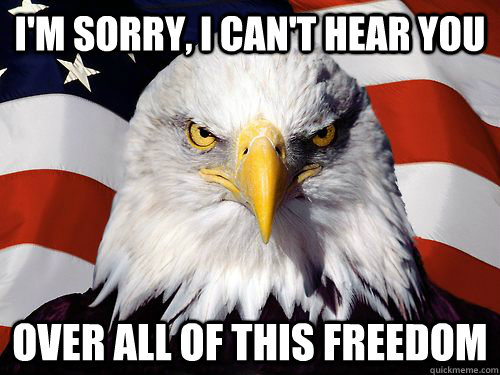 I'm sorry, I can't hear you Over all of this freedom  Patriotic American Eagle