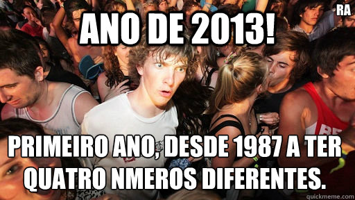 Ano de 2013! primeiro ano, desde 1987 a ter quatro números diferentes. ra  Sudden Clarity Clarence