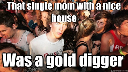 That single mom with a nice house Was a gold digger  Sudden Clarity Clarence
