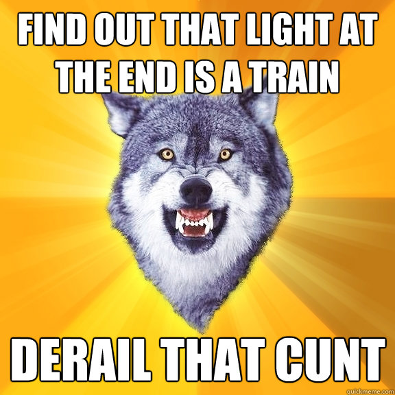 Find out that light at the end is a train derail that cunt  Courage Wolf