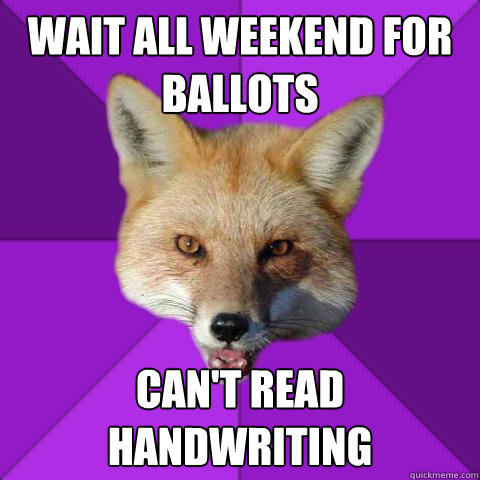 Wait all weekend for ballots can't read handwriting - Wait all weekend for ballots can't read handwriting  Forensics Fox