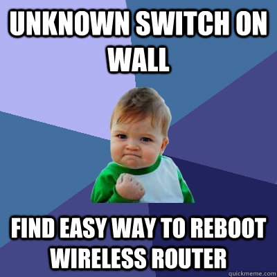 Unknown switch on wall Find easy way to reboot wireless router  Success Kid
