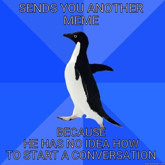 SENDS YOU ANOTHER MEME BECAUSE HE HAS NO IDEA HOW TO START A CONVERSATION Socially Awkward Penguin