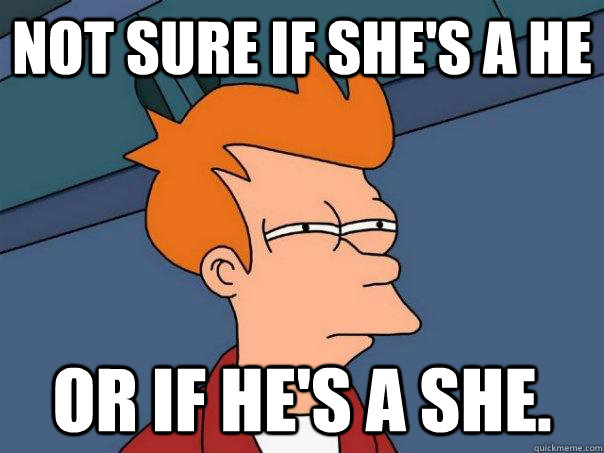 Not sure if she's a he or if he's a she.  Futurama Fry