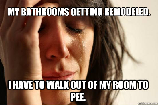My bathrooms getting remodeled.  I have to walk out of my room to pee.  First World Problems