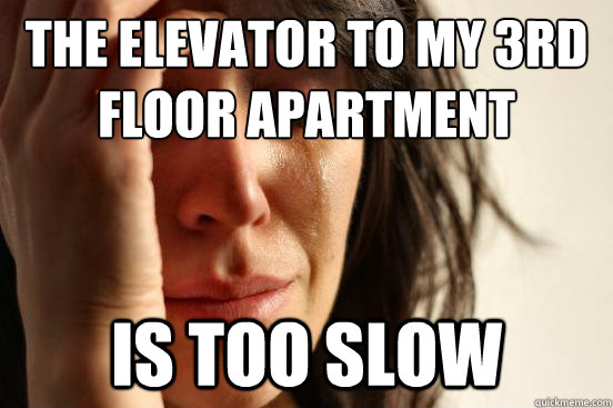 the elevator to my 3rd floor apartment   is too slow  First World Problems