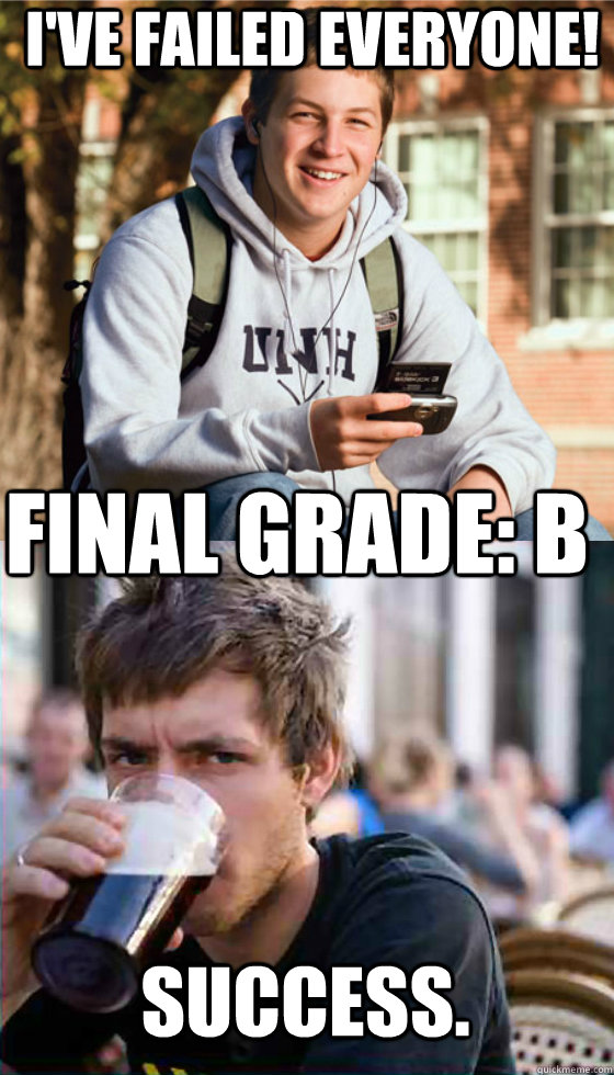 I've failed everyone! FInal Grade: B SUccess.  Freshman Senior